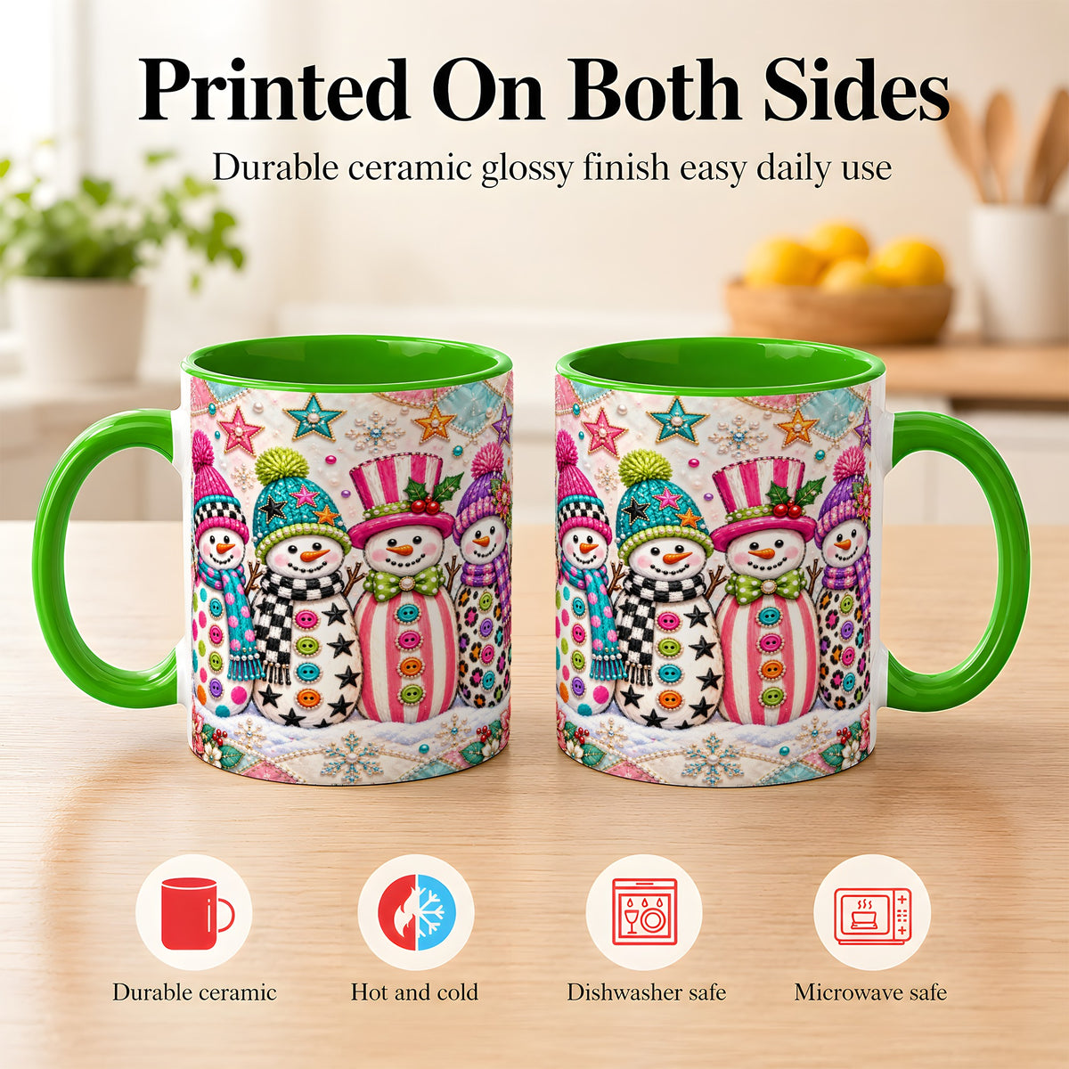 #pl[11oz|Green] Patchwork Snowman Coffee Mug, Colorful Christmas Snowman Mug, Ceramic Cup