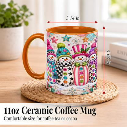 #pl[11oz|Orange] Patchwork Snowman Coffee Mug, Colorful Christmas Snowman Mug, Ceramic Cup