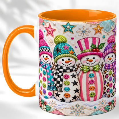 #pl[11oz|Orange] Patchwork Snowman Coffee Mug, Colorful Christmas Snowman Mug, Ceramic Cup