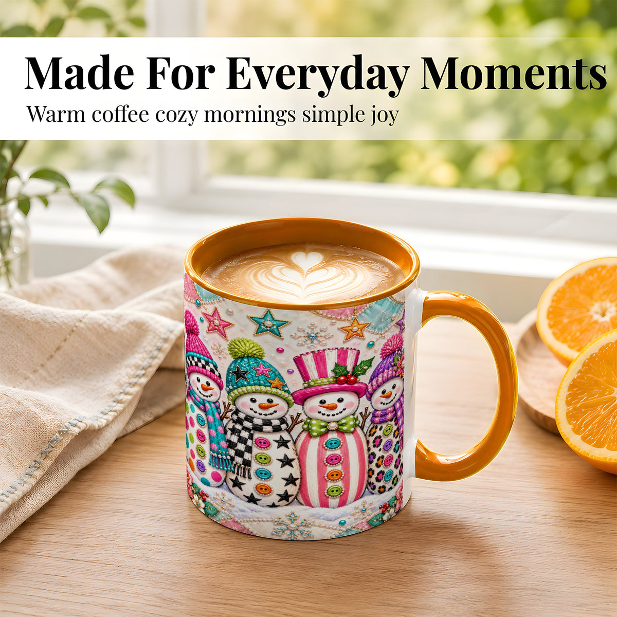 #pl[11oz|Orange] Patchwork Snowman Coffee Mug, Colorful Christmas Snowman Mug, Ceramic Cup