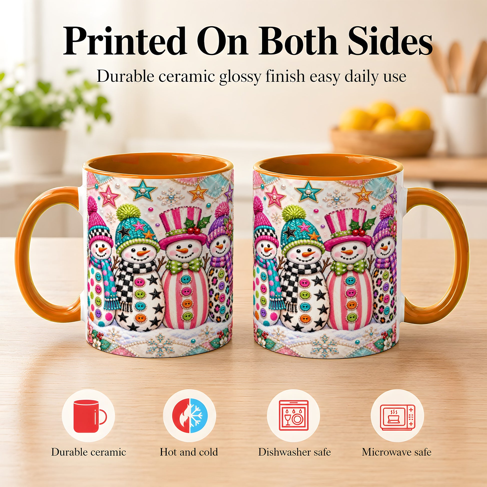 #pl[11oz|Orange] Patchwork Snowman Coffee Mug, Colorful Christmas Snowman Mug, Ceramic Cup