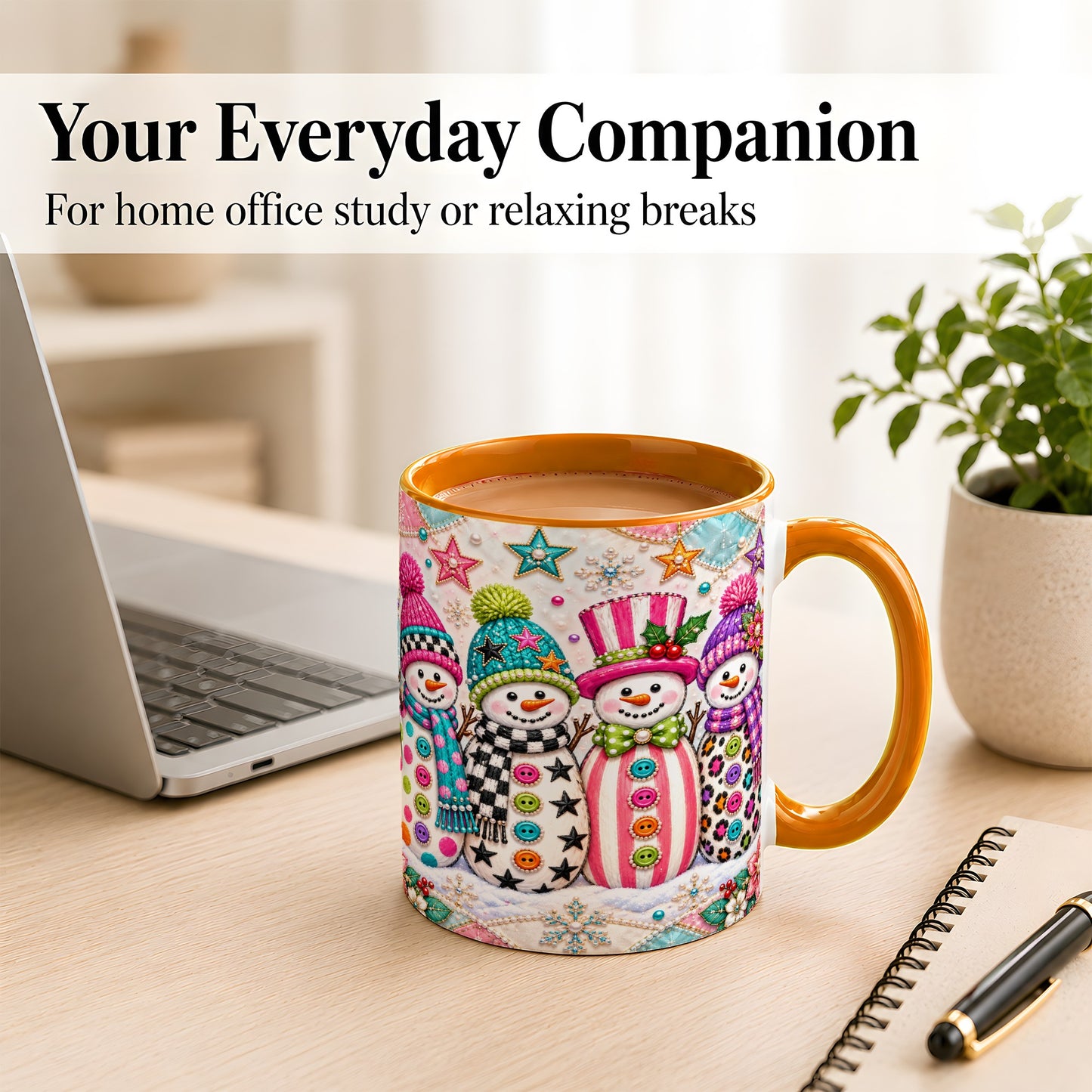 #pl[11oz|Orange] Patchwork Snowman Coffee Mug, Colorful Christmas Snowman Mug, Ceramic Cup