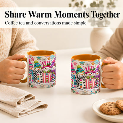 #pl[11oz|Orange] Patchwork Snowman Coffee Mug, Colorful Christmas Snowman Mug, Ceramic Cup