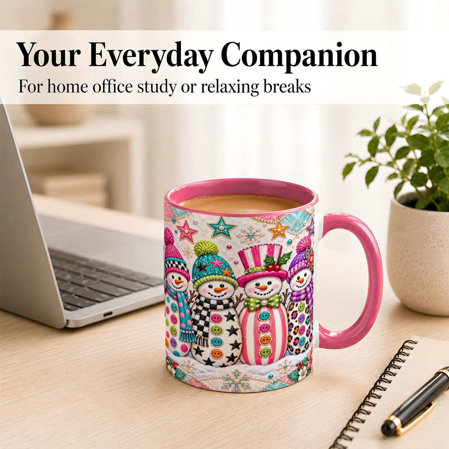 #pl[11oz|Pink] Patchwork Snowman Coffee Mug, Colorful Christmas Snowman Mug, Ceramic Cup