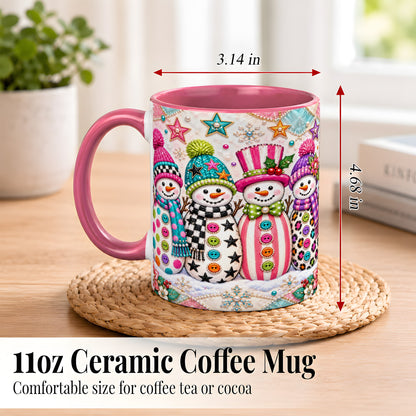 #pl[11oz|Pink] Patchwork Snowman Coffee Mug, Colorful Christmas Snowman Mug, Ceramic Cup