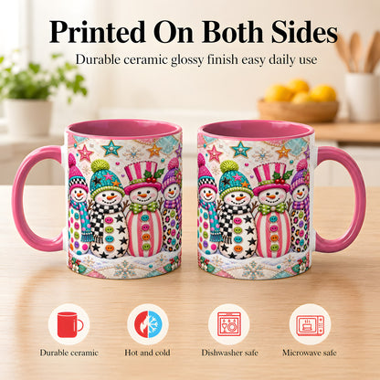 #pl[11oz|Pink] Patchwork Snowman Coffee Mug, Colorful Christmas Snowman Mug, Ceramic Cup