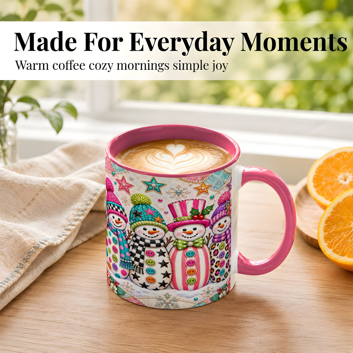#pl[11oz|Pink] Patchwork Snowman Coffee Mug, Colorful Christmas Snowman Mug, Ceramic Cup