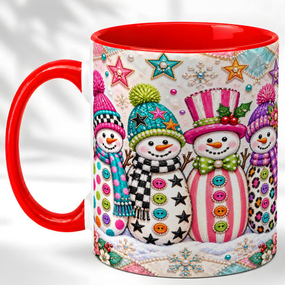 Patchwork Snowman Coffee Mug, Colorful Christmas Snowman Mug, Ceramic Cup