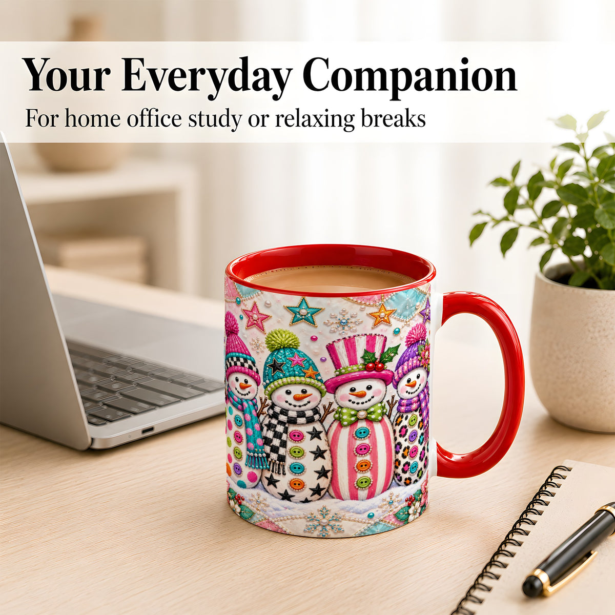 #pl[11oz|Red] Patchwork Snowman Coffee Mug, Colorful Christmas Snowman Mug, Ceramic Cup