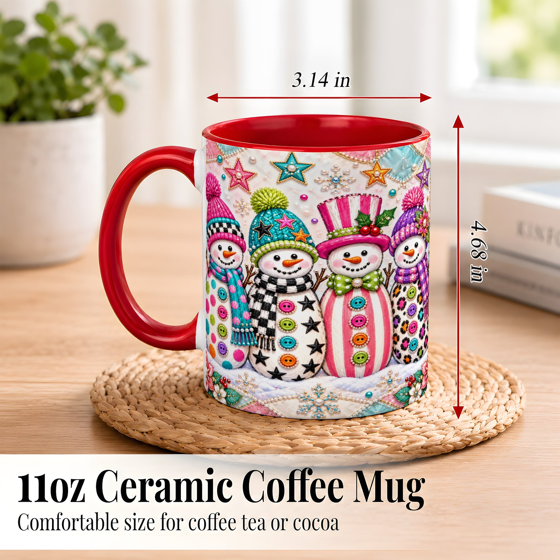 #pl[11oz|Red] Patchwork Snowman Coffee Mug, Colorful Christmas Snowman Mug, Ceramic Cup