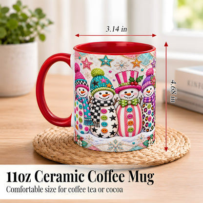 #pl[11oz|Red] Patchwork Snowman Coffee Mug, Colorful Christmas Snowman Mug, Ceramic Cup