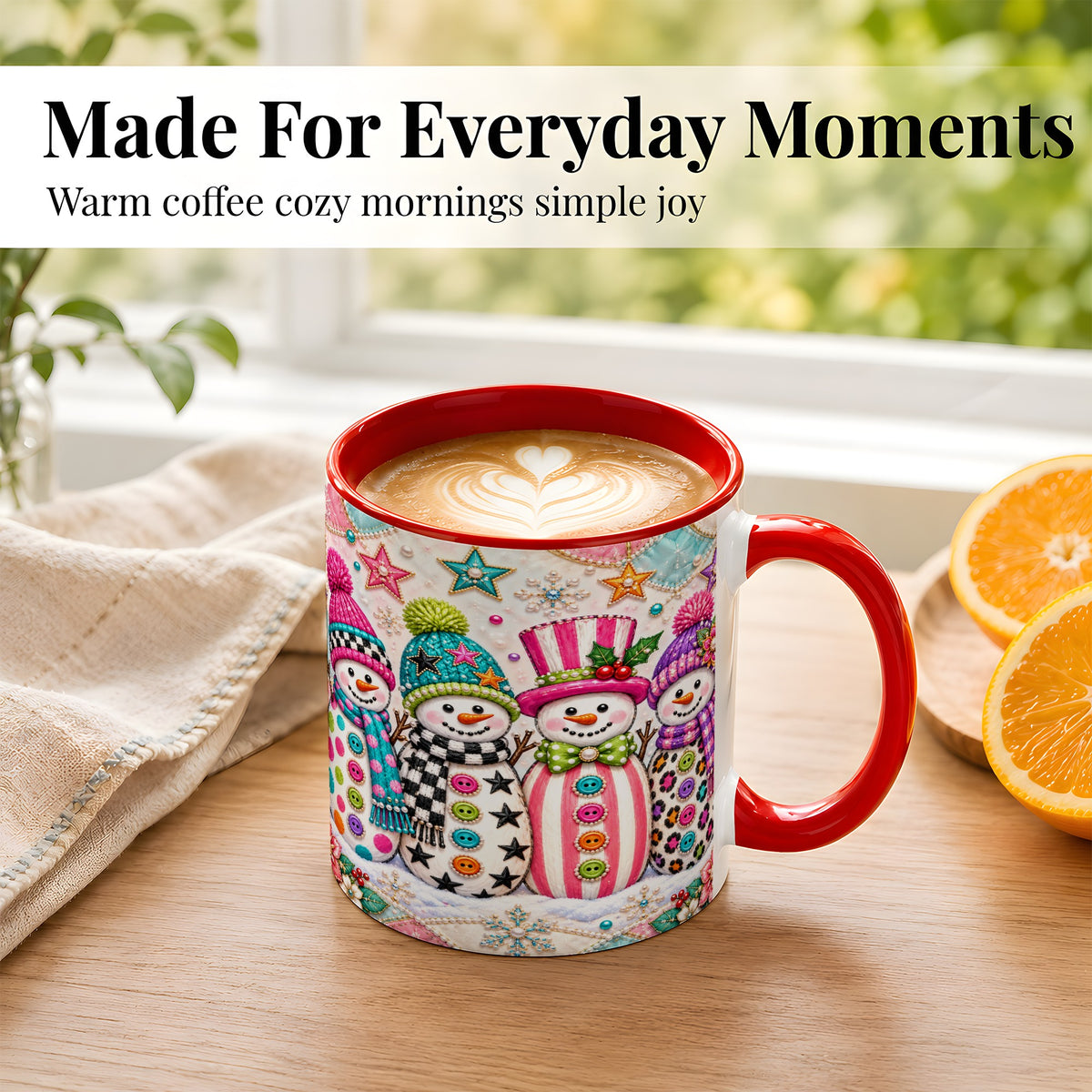 #pl[11oz|Red] Patchwork Snowman Coffee Mug, Colorful Christmas Snowman Mug, Ceramic Cup
