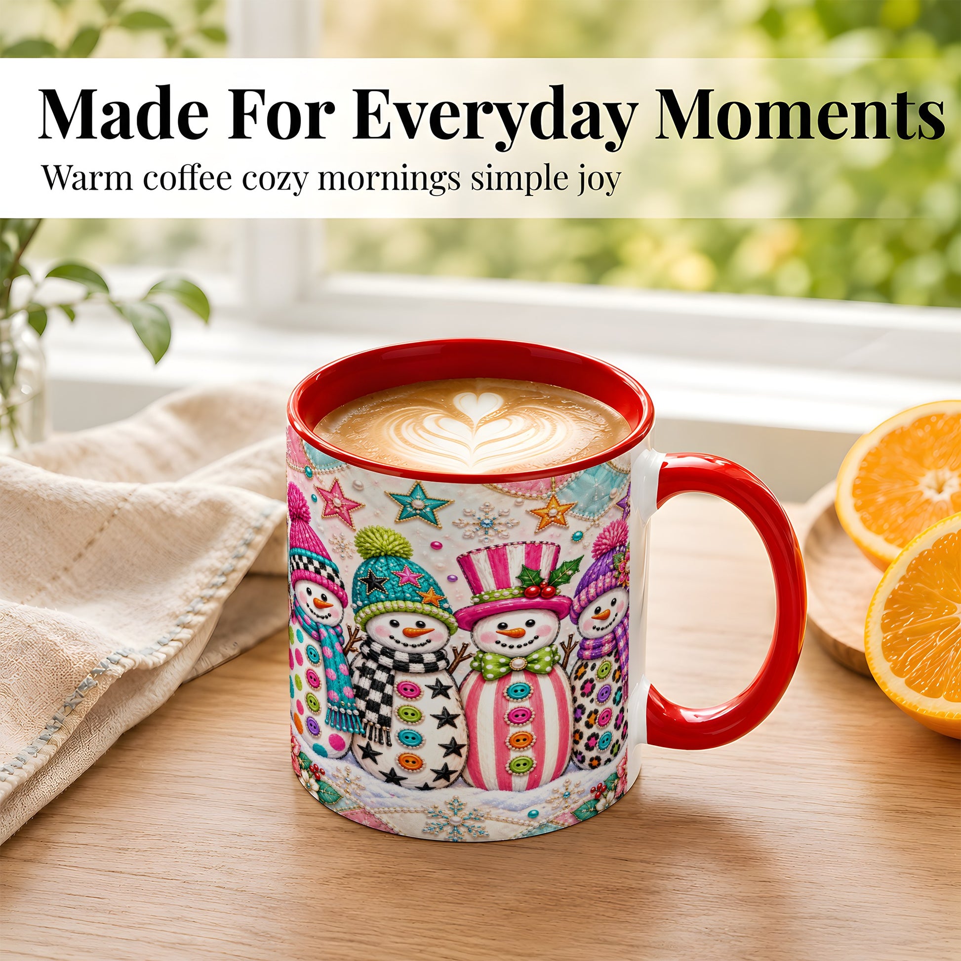 #pl[11oz|Red] Patchwork Snowman Coffee Mug, Colorful Christmas Snowman Mug, Ceramic Cup