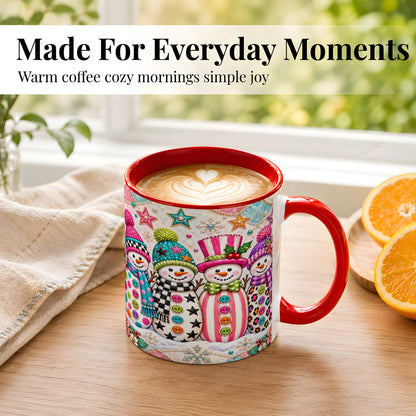 #pl[11oz|Red] Patchwork Snowman Coffee Mug, Colorful Christmas Snowman Mug, Ceramic Cup