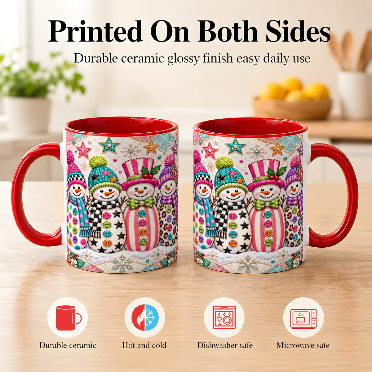 #pl[11oz|Red] Patchwork Snowman Coffee Mug, Colorful Christmas Snowman Mug, Ceramic Cup
