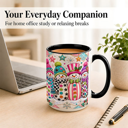 #pl[15oz|Black] Patchwork Snowman Coffee Mug, Colorful Christmas Snowman Mug, Ceramic Cup