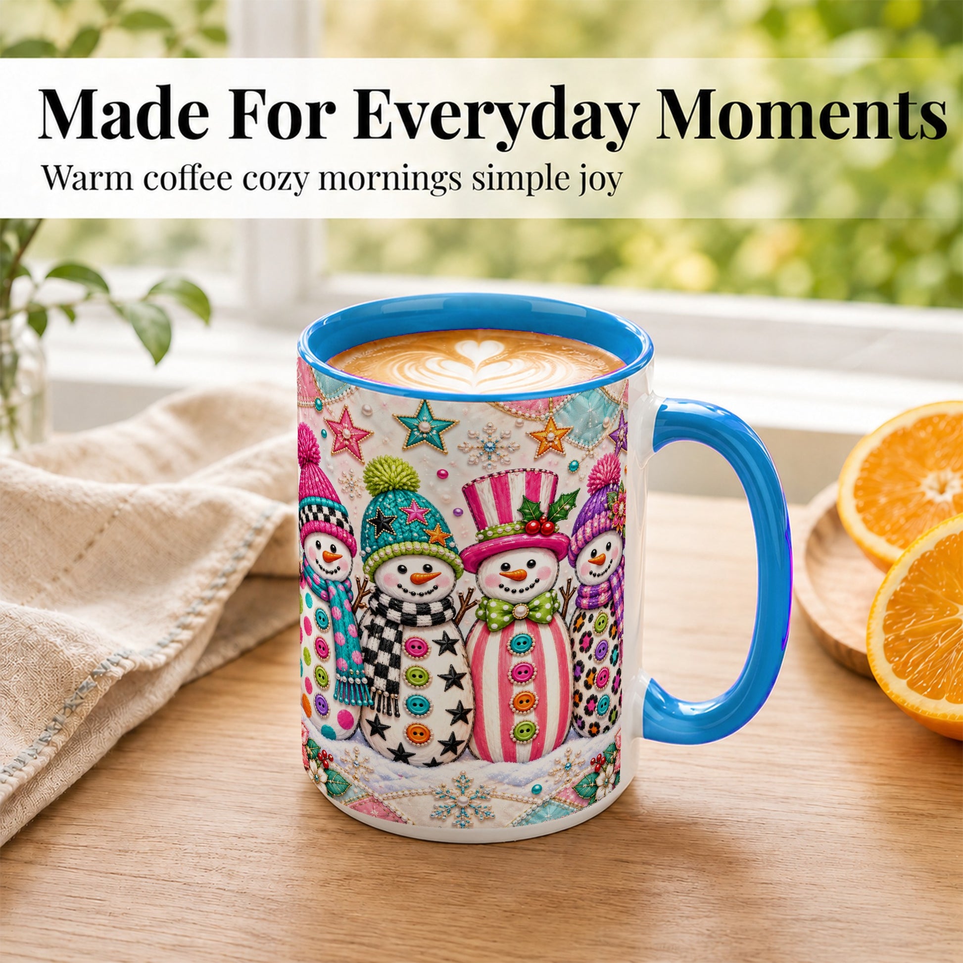 #pl[15oz|Blue] Patchwork Snowman Coffee Mug, Colorful Christmas Snowman Mug, Ceramic Cup