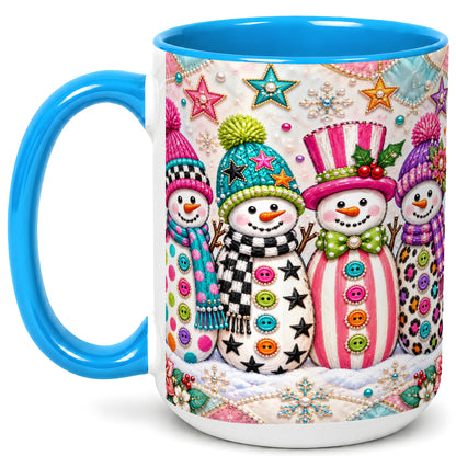 #pl[15oz|Blue] Patchwork Snowman Coffee Mug, Colorful Christmas Snowman Mug, Ceramic Cup