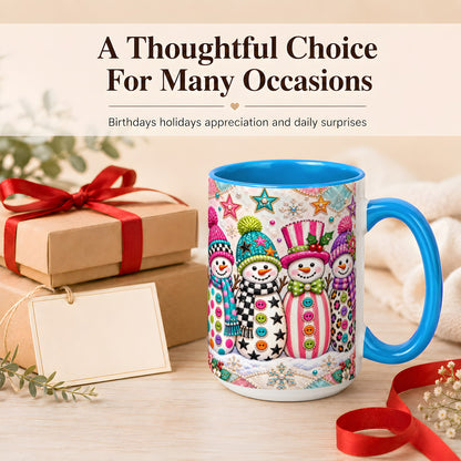 #pl[15oz|Blue] Patchwork Snowman Coffee Mug, Colorful Christmas Snowman Mug, Ceramic Cup