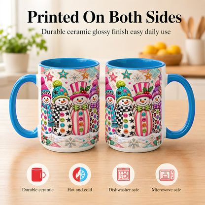 #pl[15oz|Blue] Patchwork Snowman Coffee Mug, Colorful Christmas Snowman Mug, Ceramic Cup