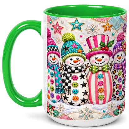 #pl[15oz|Green] Patchwork Snowman Coffee Mug, Colorful Christmas Snowman Mug, Ceramic Cup