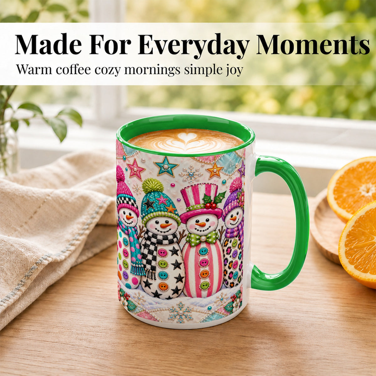 #pl[15oz|Green] Patchwork Snowman Coffee Mug, Colorful Christmas Snowman Mug, Ceramic Cup