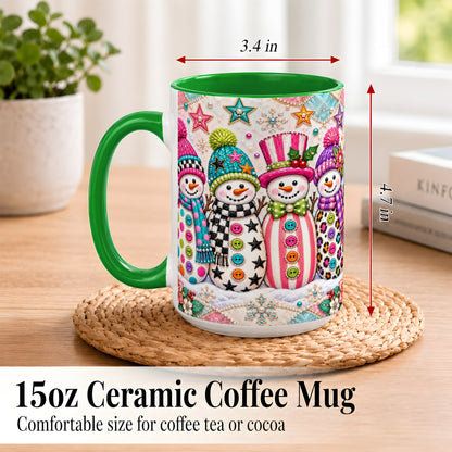 #pl[15oz|Green] Patchwork Snowman Coffee Mug, Colorful Christmas Snowman Mug, Ceramic Cup