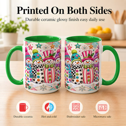 #pl[15oz|Green] Patchwork Snowman Coffee Mug, Colorful Christmas Snowman Mug, Ceramic Cup