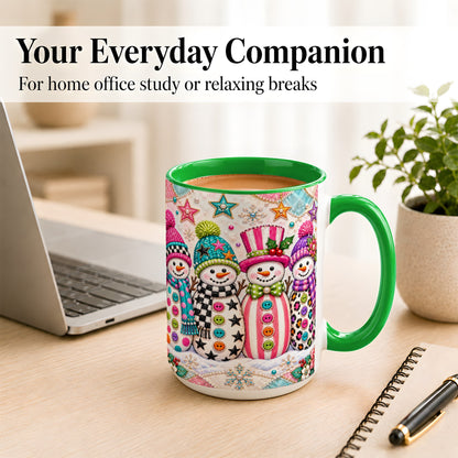 #pl[15oz|Green] Patchwork Snowman Coffee Mug, Colorful Christmas Snowman Mug, Ceramic Cup