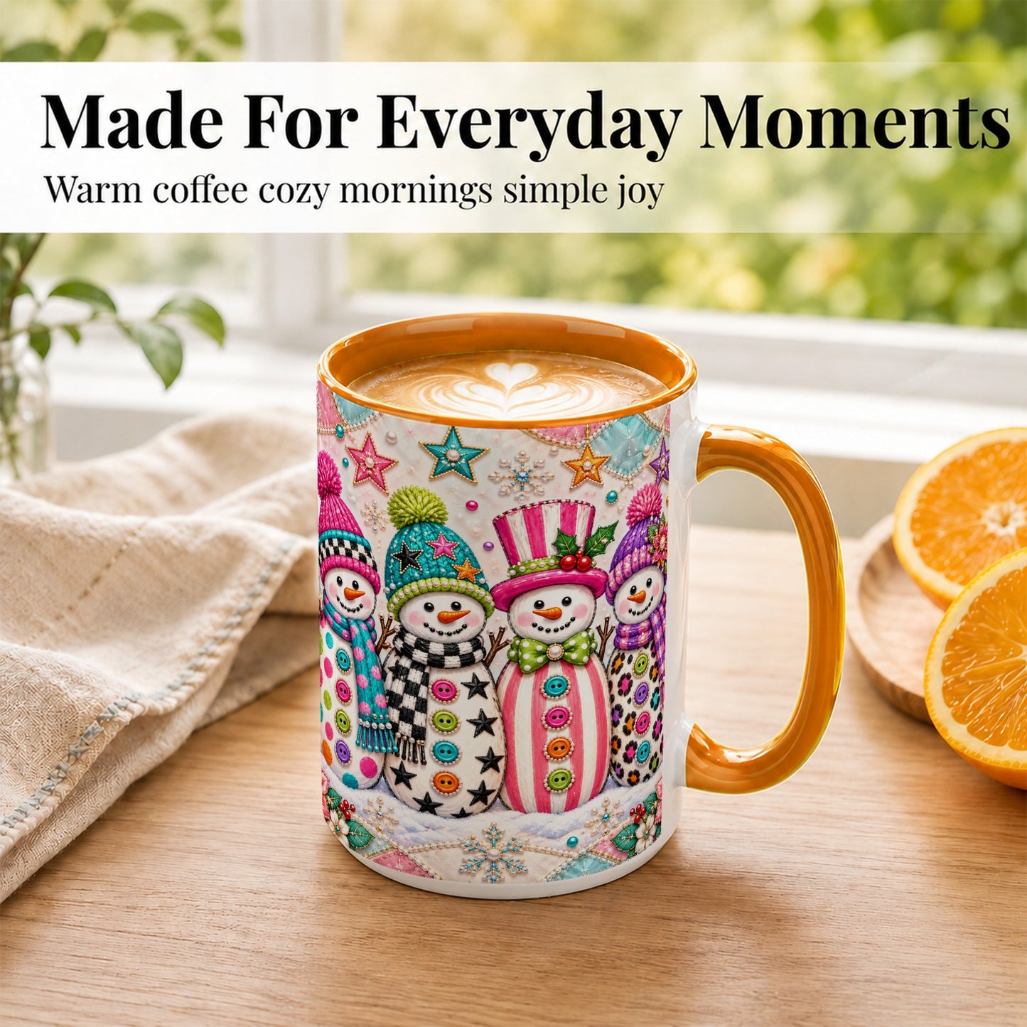 #pl[15oz|Orange] Patchwork Snowman Coffee Mug, Colorful Christmas Snowman Mug, Ceramic Cup