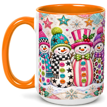 #pl[15oz|Orange] Patchwork Snowman Coffee Mug, Colorful Christmas Snowman Mug, Ceramic Cup