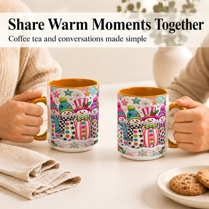 #pl[15oz|Orange] Patchwork Snowman Coffee Mug, Colorful Christmas Snowman Mug, Ceramic Cup