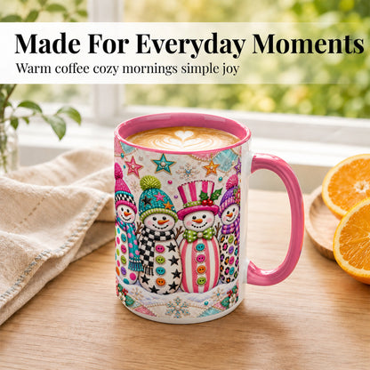 #pl[15oz|Pink] Patchwork Snowman Coffee Mug, Colorful Christmas Snowman Mug, Ceramic Cup