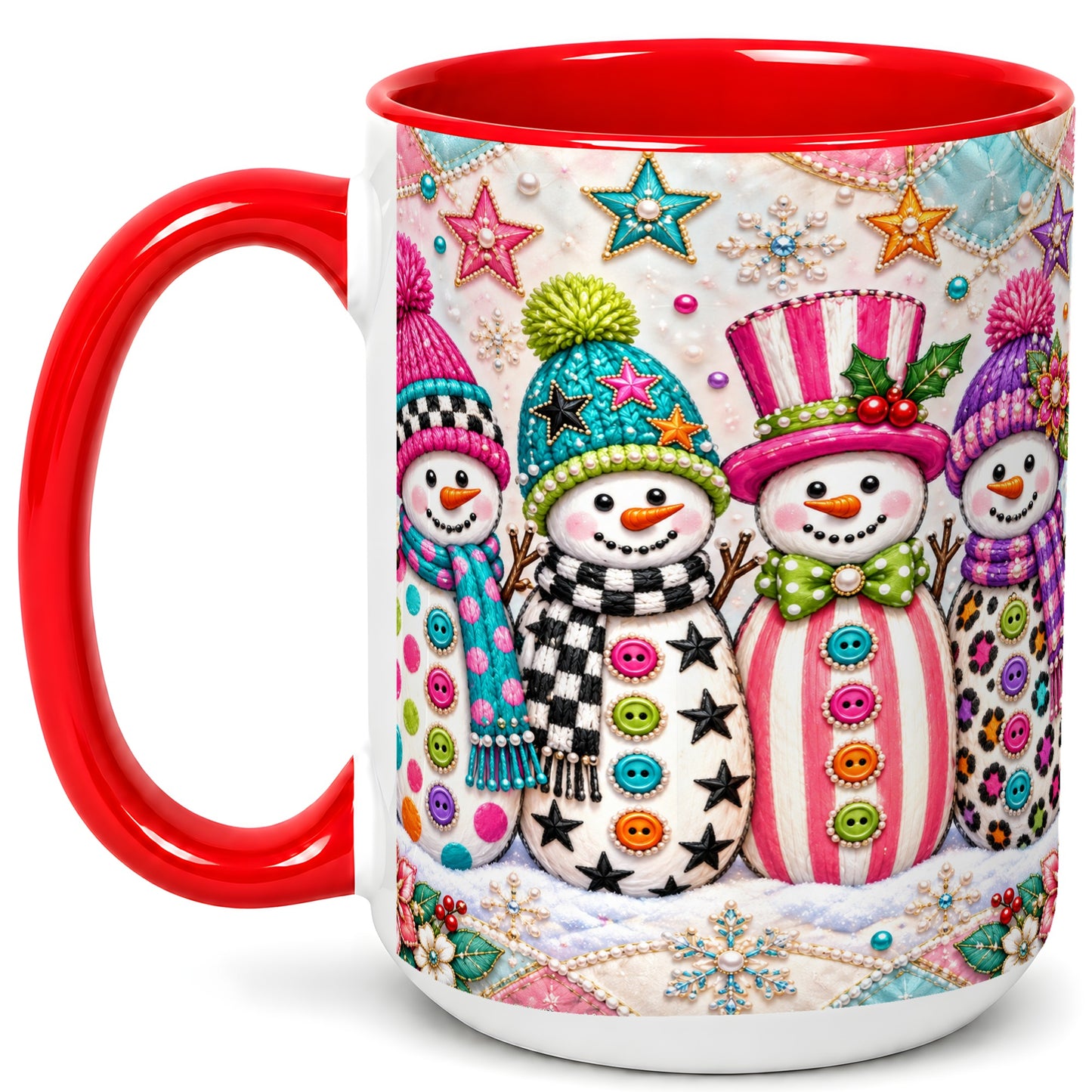 #pl[15oz|Red] Patchwork Snowman Coffee Mug, Colorful Christmas Snowman Mug, Ceramic Cup