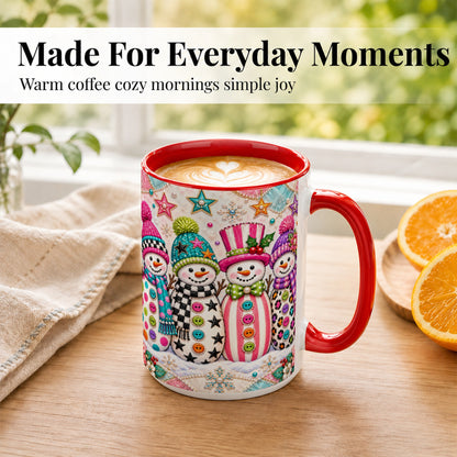 #pl[15oz|Red] Patchwork Snowman Coffee Mug, Colorful Christmas Snowman Mug, Ceramic Cup