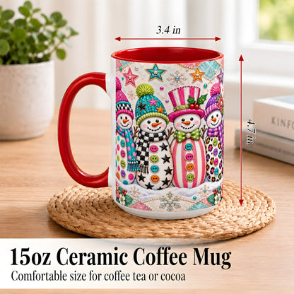 #pl[15oz|Red] Patchwork Snowman Coffee Mug, Colorful Christmas Snowman Mug, Ceramic Cup