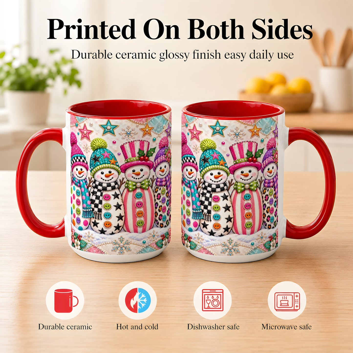 #pl[15oz|Red] Patchwork Snowman Coffee Mug, Colorful Christmas Snowman Mug, Ceramic Cup