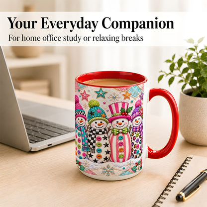 #pl[15oz|Red] Patchwork Snowman Coffee Mug, Colorful Christmas Snowman Mug, Ceramic Cup