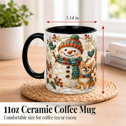 #pl[11oz|Black] Snowman and Corgi Coffee Mug, Christmas Snowman Mug, Ceramic Cup