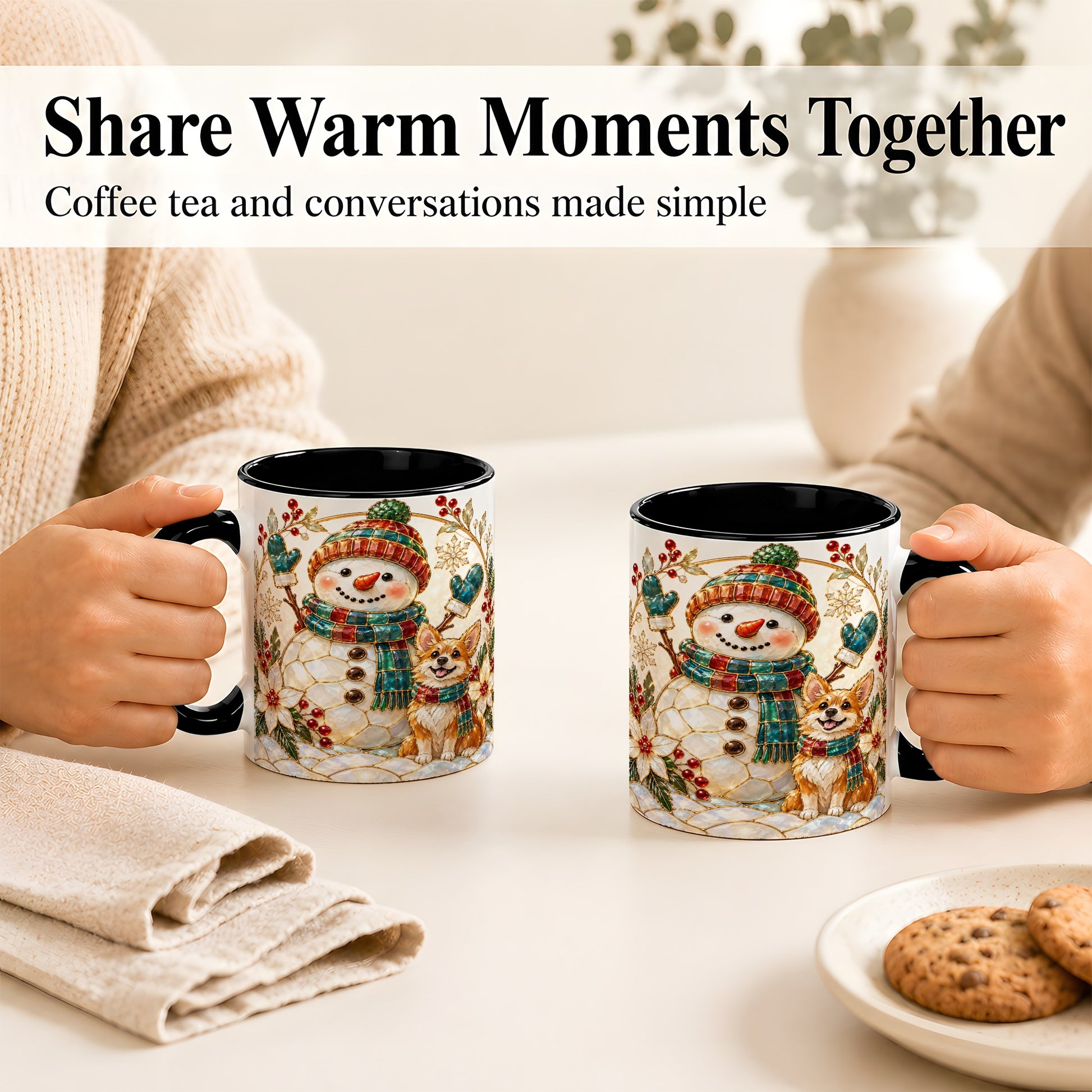 #pl[11oz|Black] Snowman and Corgi Coffee Mug, Christmas Snowman Mug, Ceramic Cup