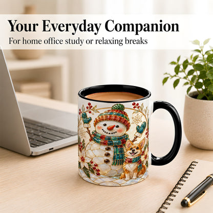 #pl[11oz|Black] Snowman and Corgi Coffee Mug, Christmas Snowman Mug, Ceramic Cup