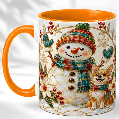#pl[11oz|Orange] Snowman and Corgi Coffee Mug, Christmas Snowman Mug, Ceramic Cup