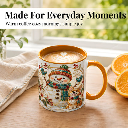 #pl[11oz|Orange] Snowman and Corgi Coffee Mug, Christmas Snowman Mug, Ceramic Cup