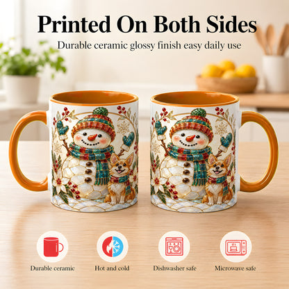 #pl[11oz|Orange] Snowman and Corgi Coffee Mug, Christmas Snowman Mug, Ceramic Cup
