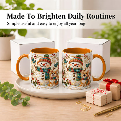 #pl[11oz|Orange] Snowman and Corgi Coffee Mug, Christmas Snowman Mug, Ceramic Cup