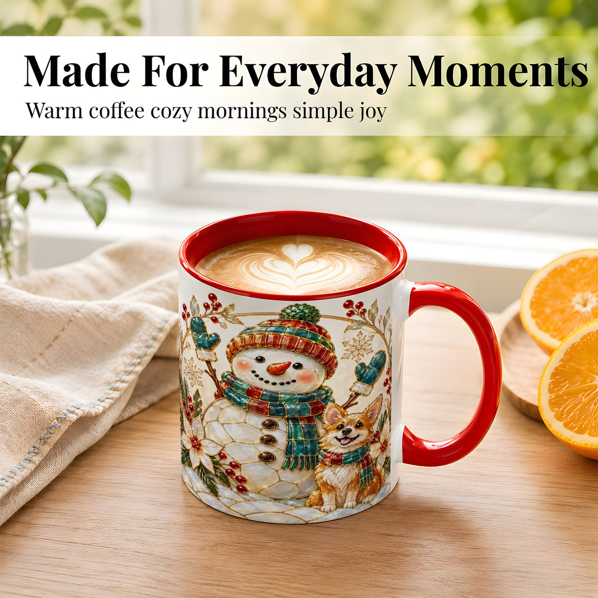 #pl[11oz|Red] Snowman and Corgi Coffee Mug, Christmas Snowman Mug, Ceramic Cup
