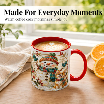 #pl[11oz|Red] Snowman and Corgi Coffee Mug, Christmas Snowman Mug, Ceramic Cup