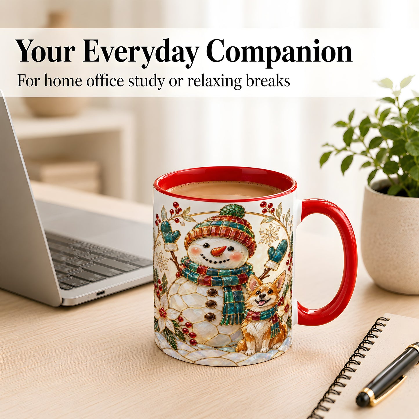 #pl[11oz|Red] Snowman and Corgi Coffee Mug, Christmas Snowman Mug, Ceramic Cup