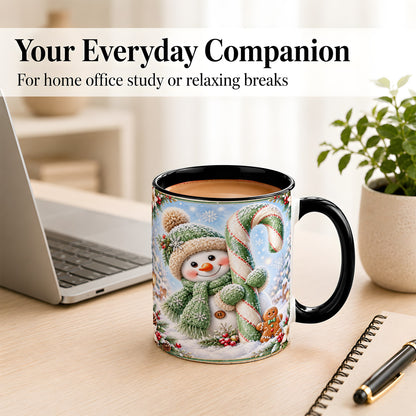 #pl[11oz|Black] Snowman Candy Cane Coffee Mug, Christmas Snowman Mug, Ceramic Cup