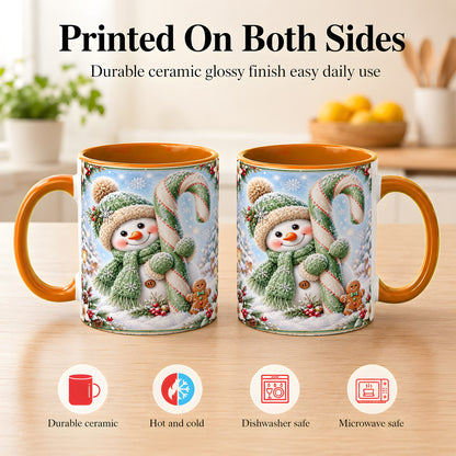 #pl[11oz|Orange] Snowman Candy Cane Coffee Mug, Christmas Snowman Mug, Ceramic Cup